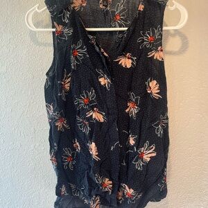 Banana Republic Black and Pink Floral Blouse